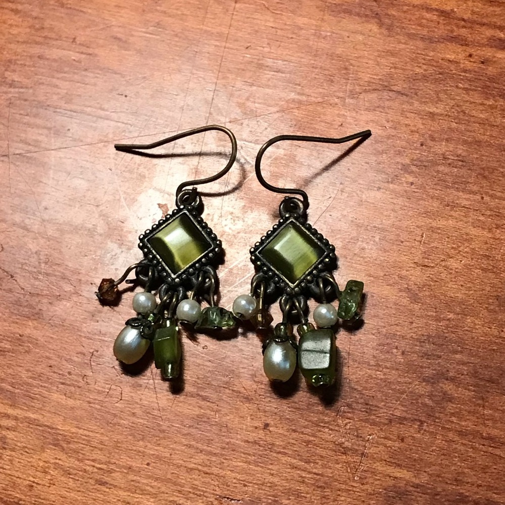 Emerald green dangle earrings
